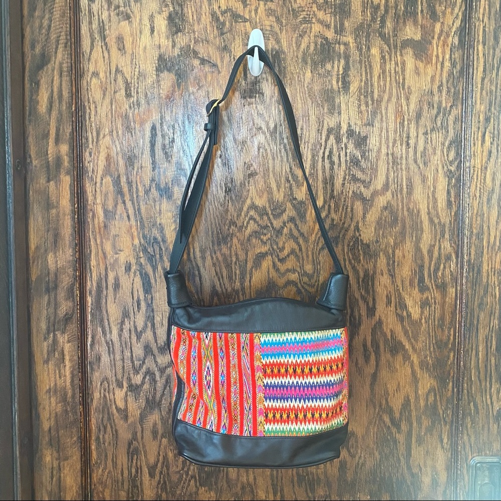 Albano Multicolor Mix Match Pattern Black Purse Hand Bag Cross Body